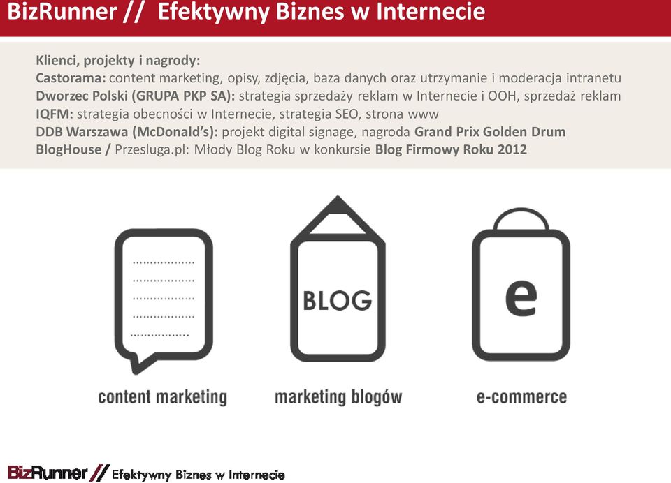 i OOH, sprzedaż reklam IQFM: strategia obecności w Internecie, strategia SEO, strona www DDB Warszawa (McDonald s):