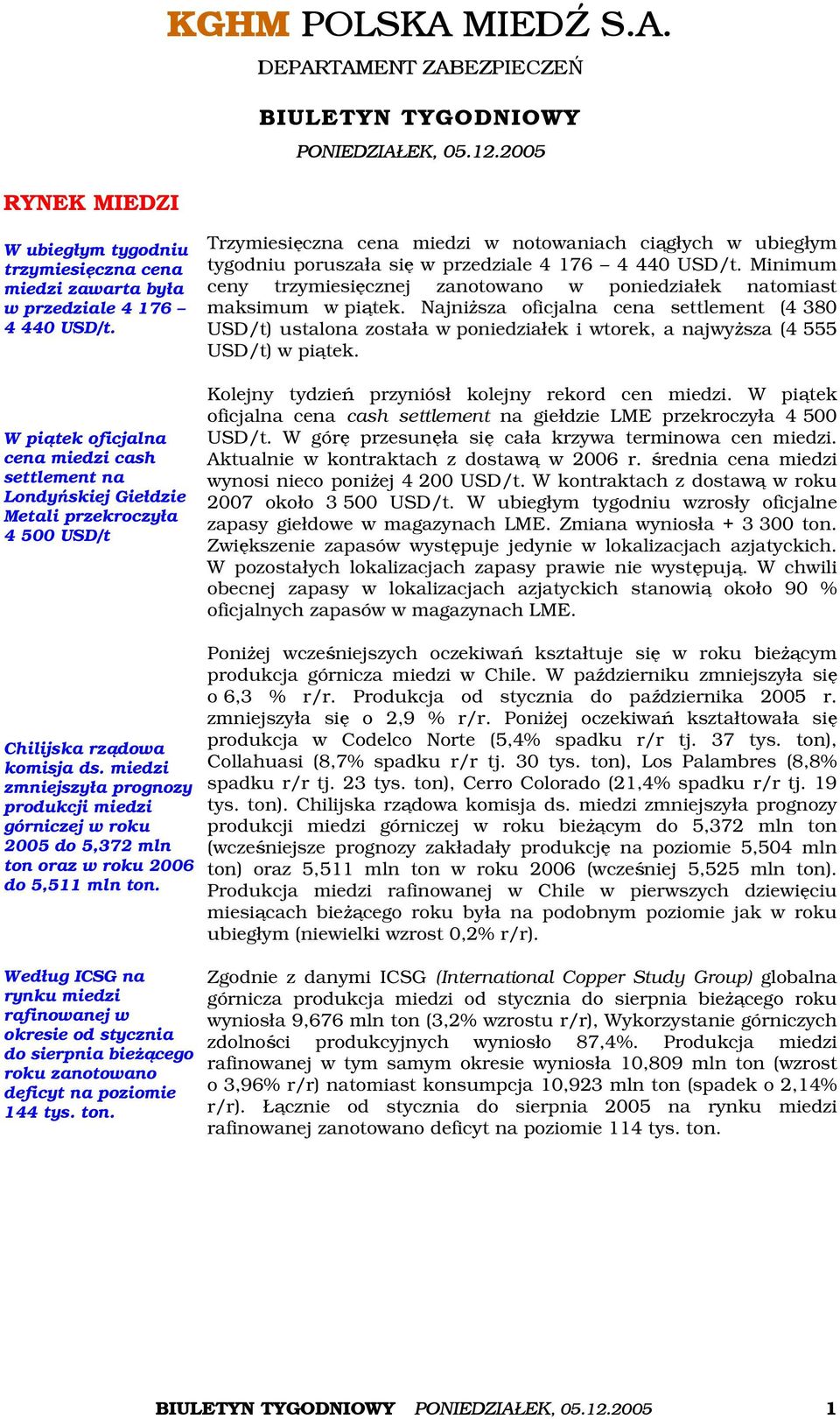 4 176 4 440 USD/t. Minimum ceny trzymiesięcznej zanotowano w poniedziałek natomiast maksimum w piątek.