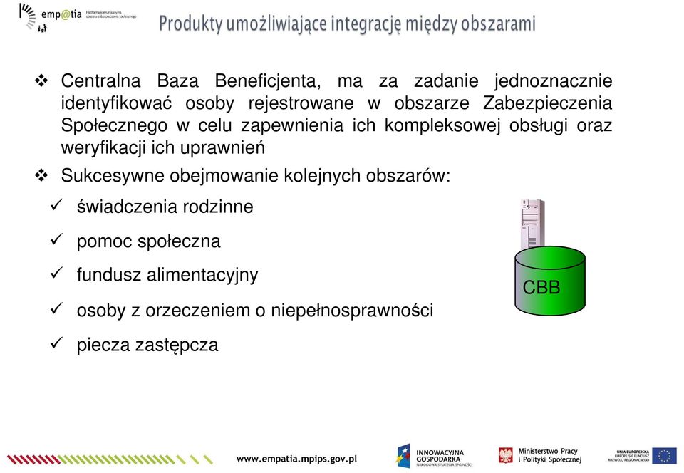 weryfikacji ich uprawnień Sukcesywne obejmowanie kolejnych obszarów: świadczenia rodzinne