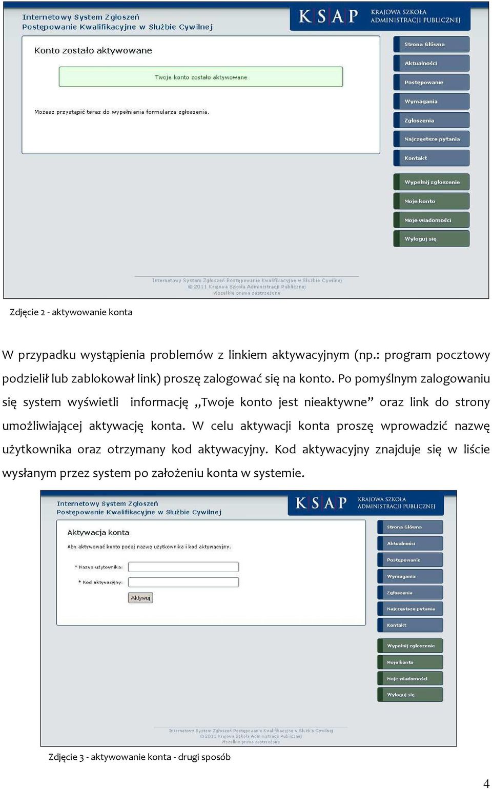 Po pomyślnym zalogowaniu się system wyświetli informację Twoje konto jest nieaktywne oraz link do strony umożliwiającej aktywację