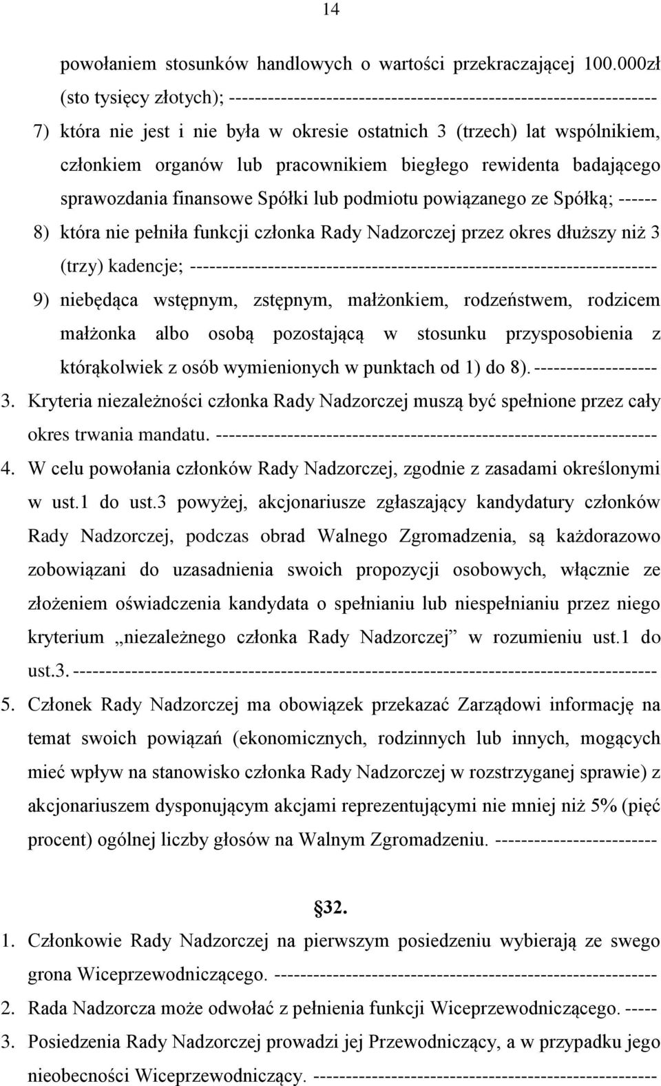 pracownikiem biegłego rewidenta badającego sprawozdania finansowe Spółki lub podmiotu powiązanego ze Spółką; ------ 8) która nie pełniła funkcji członka Rady Nadzorczej przez okres dłuższy niż 3
