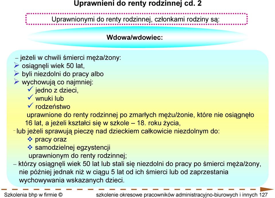 wnuki lub rodzeństwo uprawnione do renty rodzinnej po zmarłych męŝu/ŝonie, które nie osiągnęło 16 lat, a jeŝeli kształci się w szkole 18.