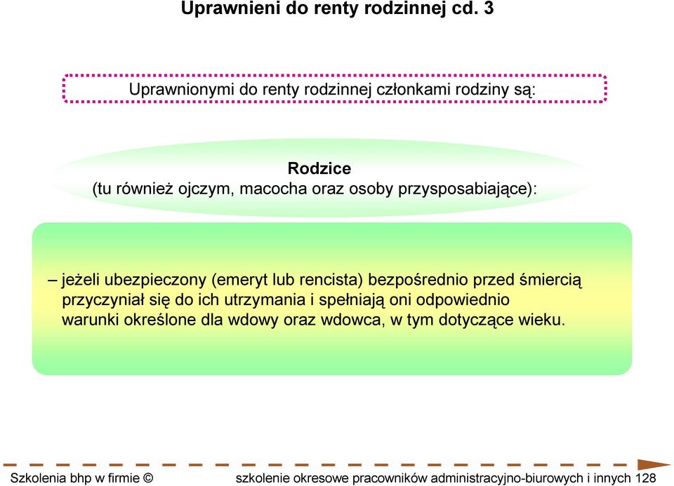 przysposabiające): jeŝeli ubezpieczony (emeryt lub rencista) bezpośrednio przed śmiercią przyczyniał się do