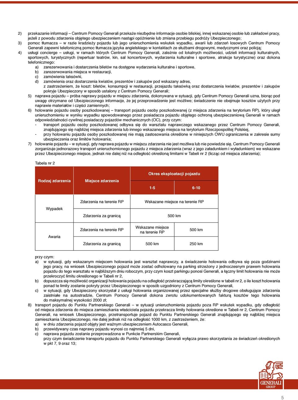 zapewni telefoniczną pomoc tłumacza języka angielskiego w kontaktach ze służbami drogowymi, medycznymi oraz policją; 4) usługi concierge usługi, w ramach których Centrum Pomocy Generali, zależnie od