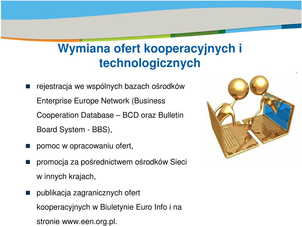 Board System - BBS), pomoc w opracowaniu ofert, promocja za po rednictwem o rodków Sieci w innych