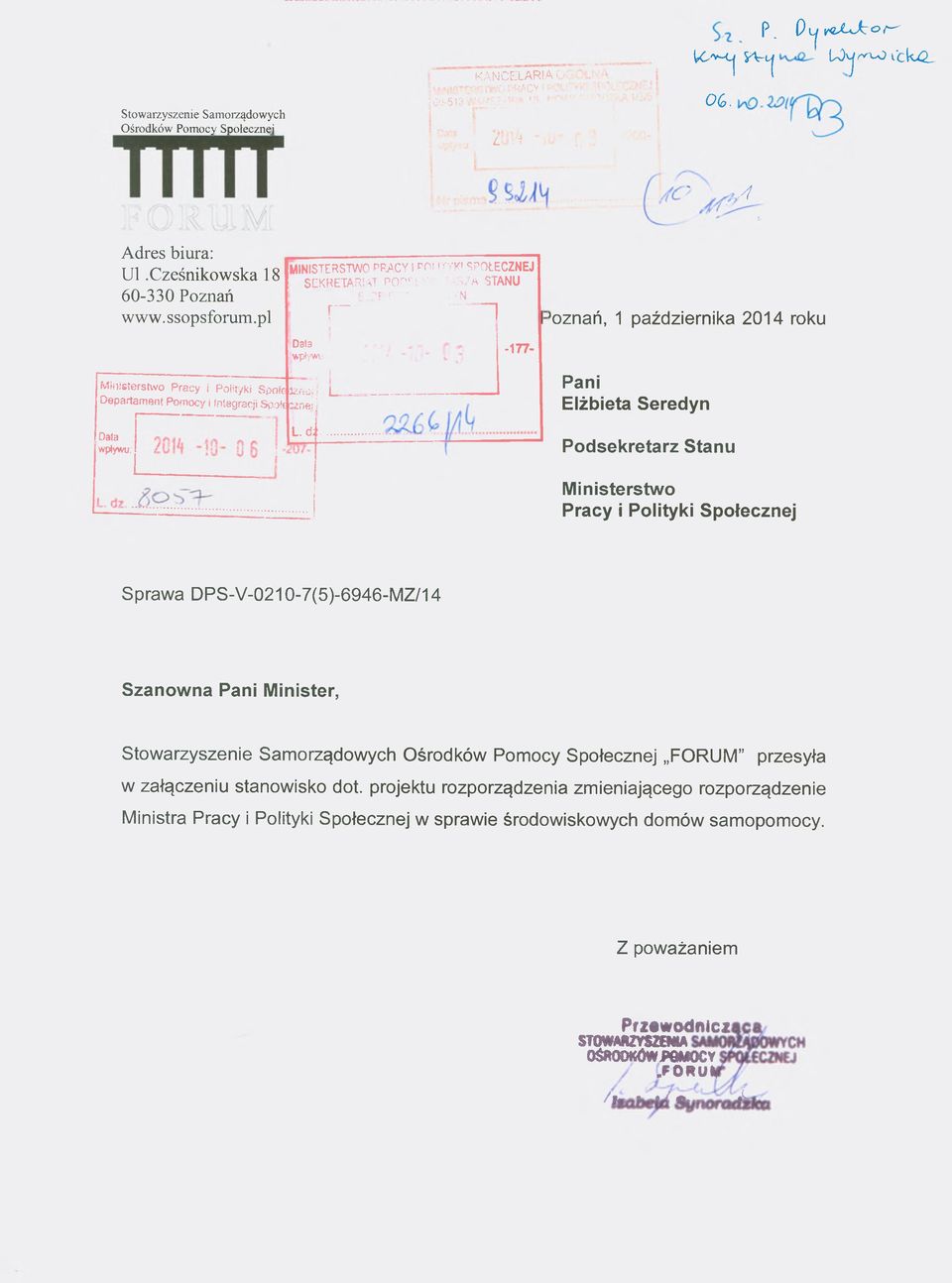i L. - Departament Pomocy i Integracji Spoi«jznei j -177- Pani Elżbieta Seredyn Data wpływu: L.
