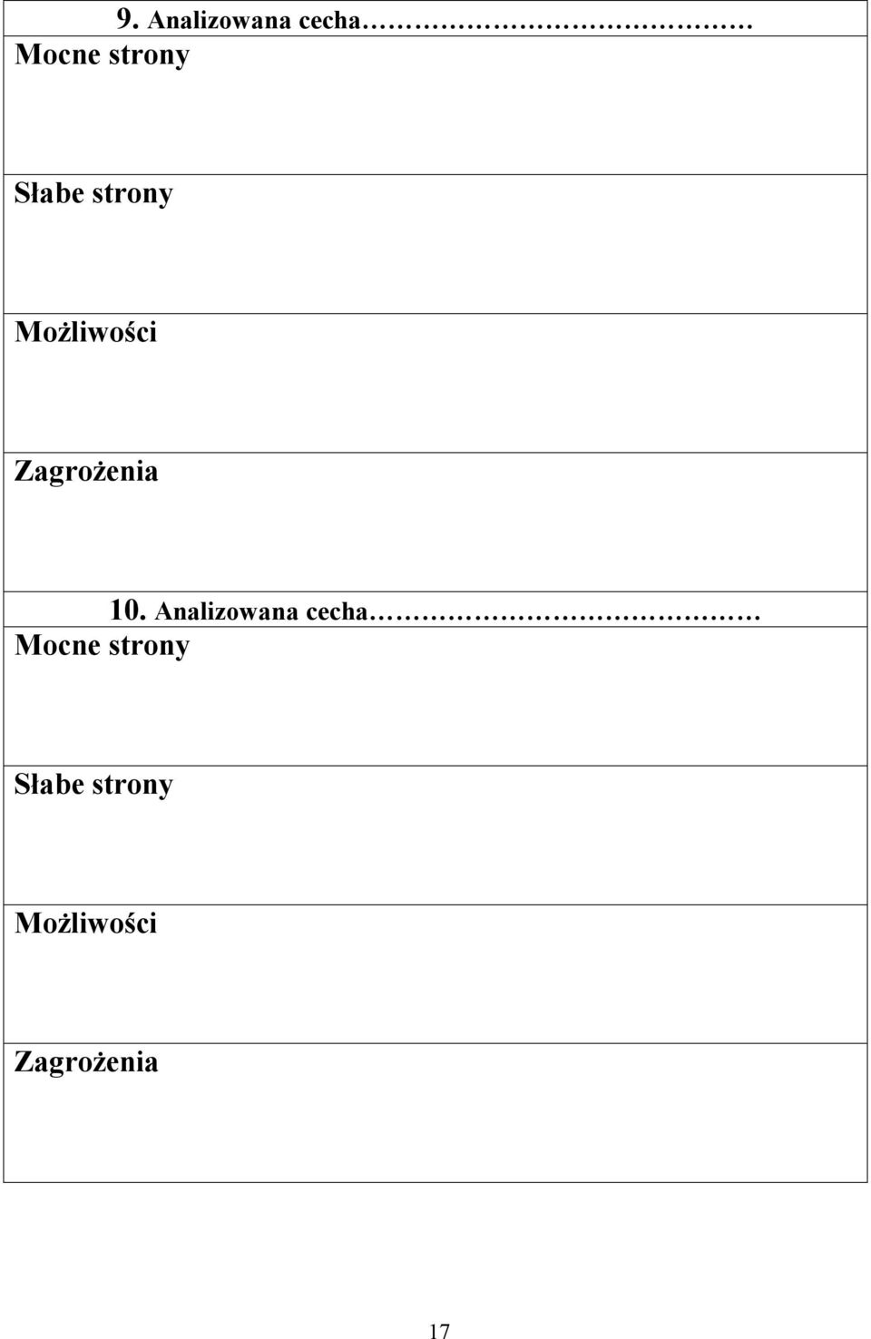 10. Analizowana cecha Mocne strony 