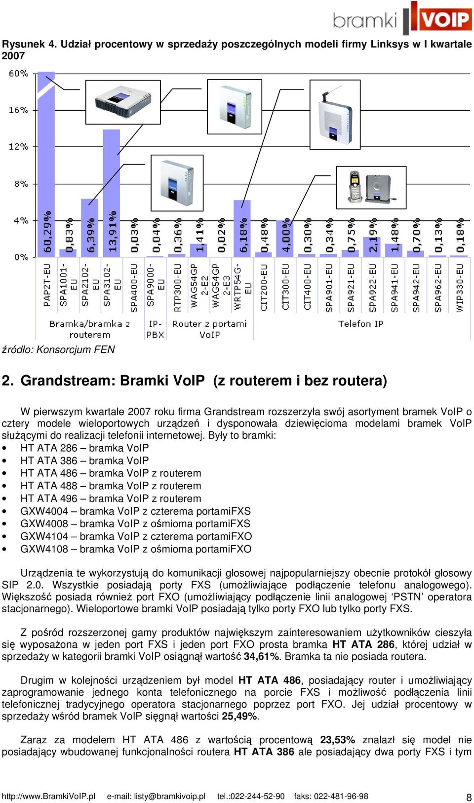 dziewięcioma modelami bramek VoIP służącymi do realizacji telefonii internetowej.