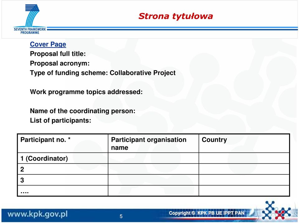 addressed: Name of the coordinating person: List of participants: