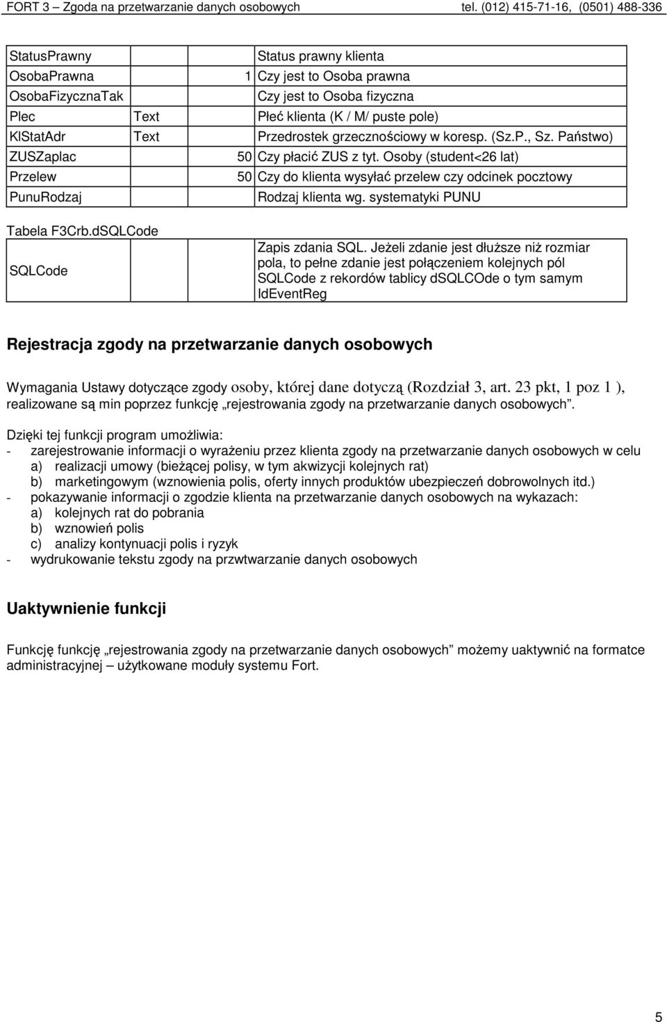 systematyki PUNU Tabela F3Crb.dSQLCode SQLCode Zapis zdania SQL.