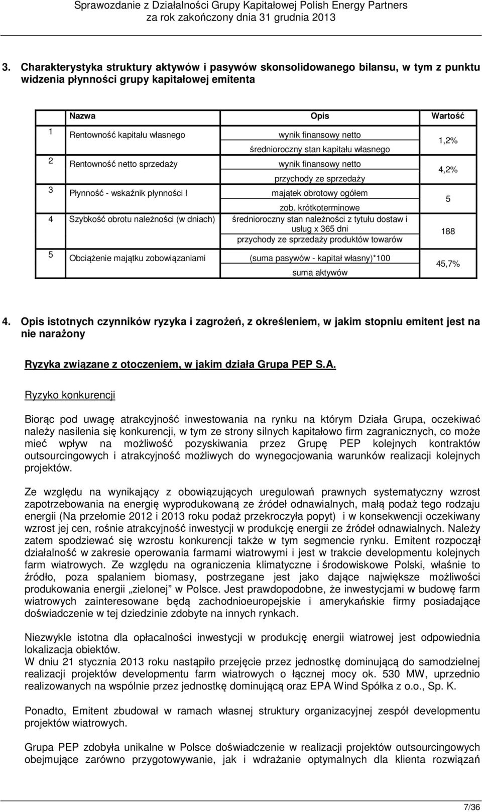 krótkoterminowe 4 Szybkość obrotu należności (w dniach) średnioroczny stan należności z tytułu dostaw i usług x 365 dni 188 przychody ze sprzedaży produktów towarów 5 Obciążenie majątku