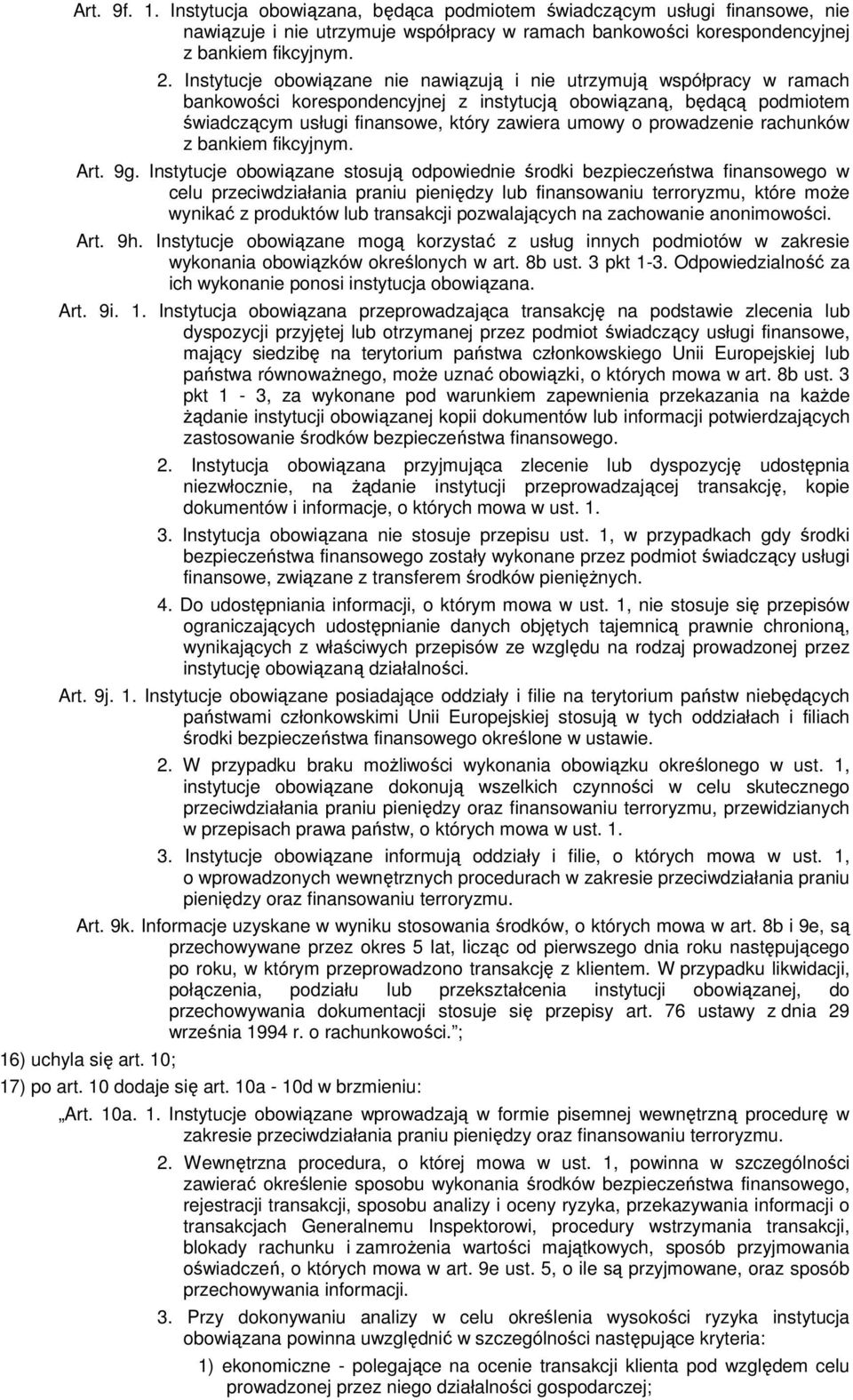 prowadzenie rachunków z bankiem fikcyjnym. Art. 9g.