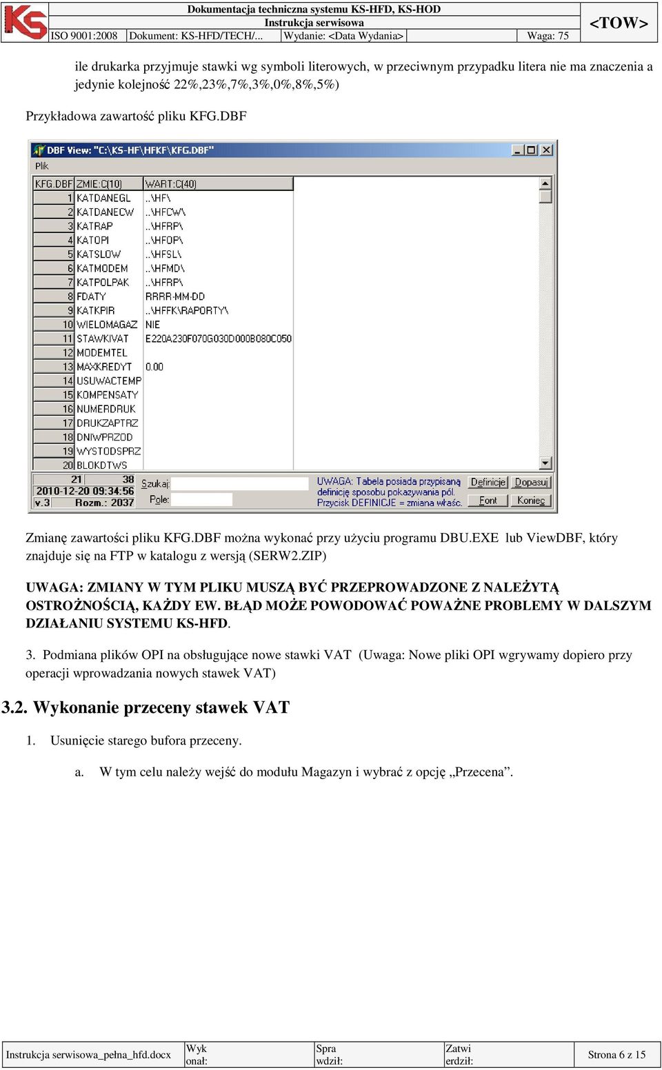 ZIP) UWAGA: ZMIANY W TYM PLIKU MUSZĄ BYĆ PRZEPROWADZONE Z NALEśYTĄ OSTROśNOŚCIĄ, KAśDY EW. BŁĄD MOśE POWODOWAĆ POWAśNE PROBLEMY W DALSZYM DZIAŁANIU SYSTEMU KS-HFD. 3.