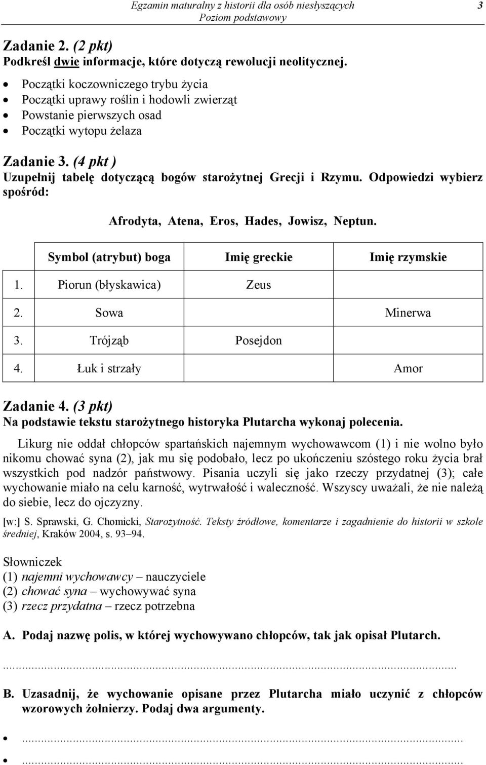 (4 pkt ) Uzupełnij tabelę dotyczącą bogów starożytnej Grecji i Rzymu. Odpowiedzi wybierz spośród: Afrodyta, Atena, Eros, Hades, Jowisz, Neptun. Symbol (atrybut) boga Imię greckie Imię rzymskie 1.