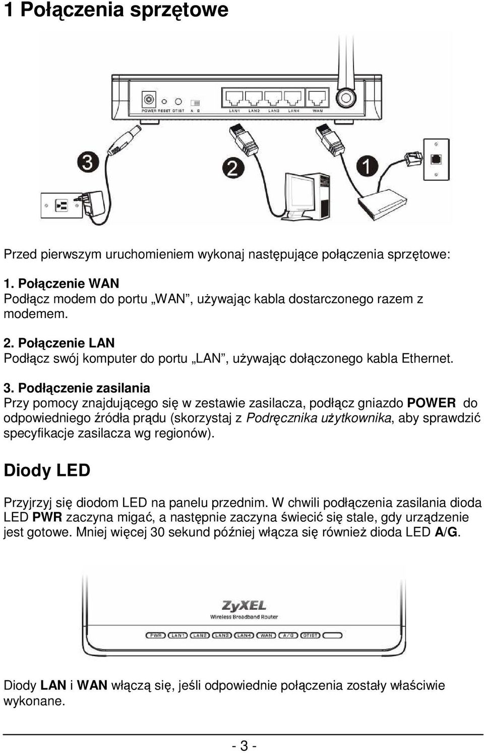 Podłączenie zasilania Przy pomocy znajdującego się w zestawie zasilacza, podłącz gniazdo POWER do odpowiedniego źródła prądu (skorzystaj z Podręcznika uŝytkownika, aby sprawdzić specyfikacje