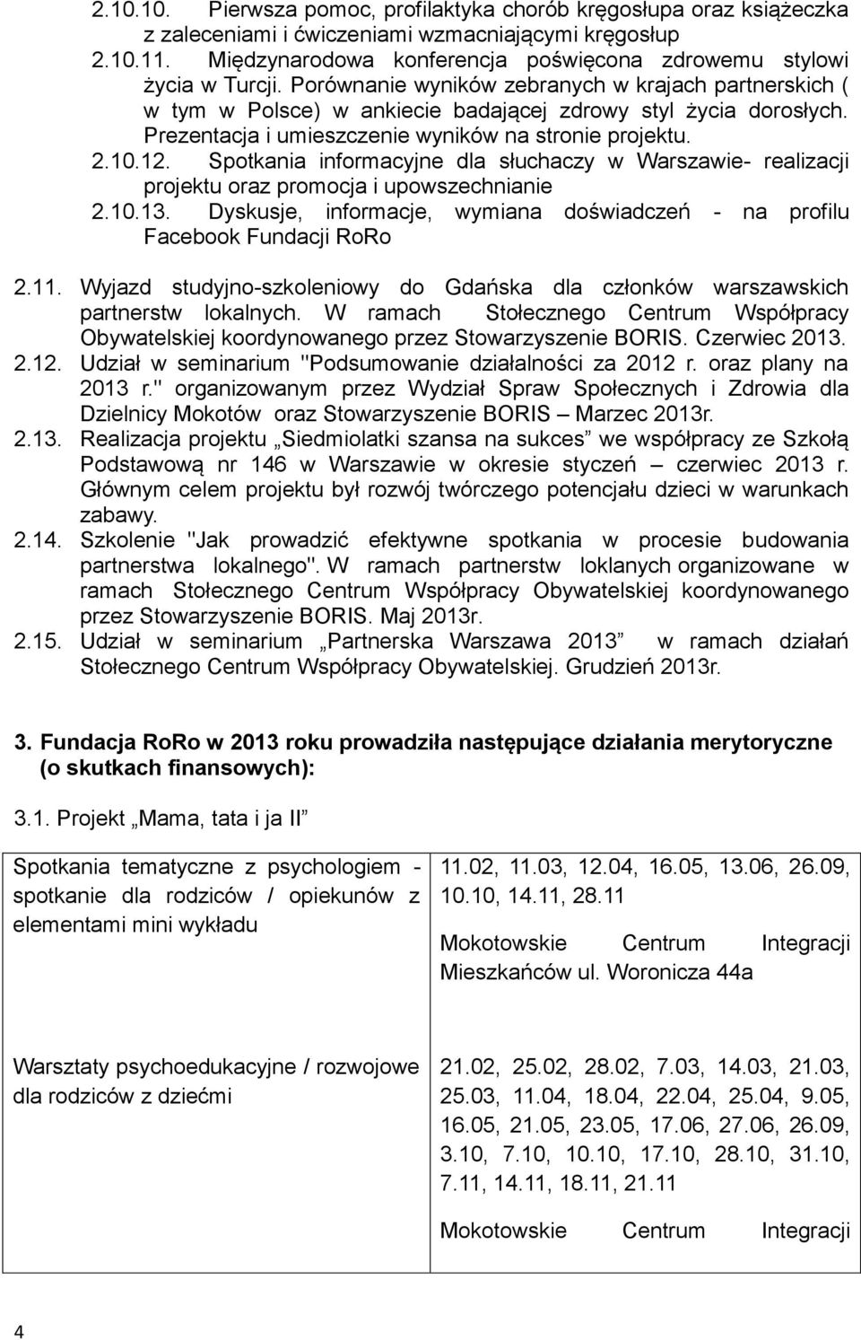 Prezentacja i umieszczenie wyników na stronie projektu. 2.10.12. Spotkania informacyjne dla słuchaczy w Warszawie- realizacji projektu oraz promocja i upowszechnianie 2.10.13.