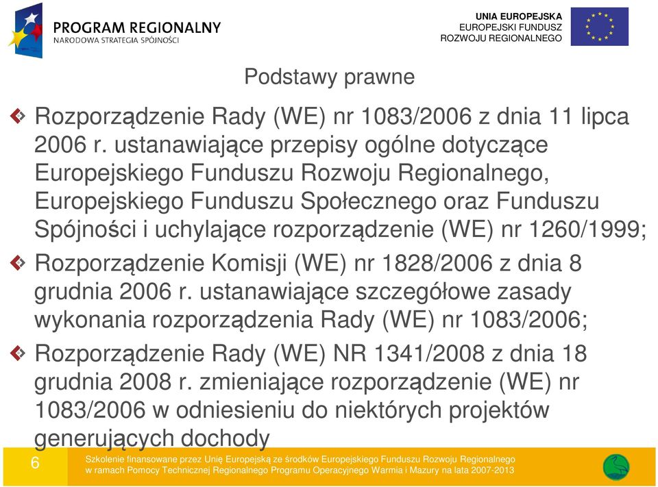 uchylające rozporządzenie (WE) nr 1260/1999; Rozporządzenie Komisji (WE) nr 1828/2006 z dnia 8 grudnia 2006 r.