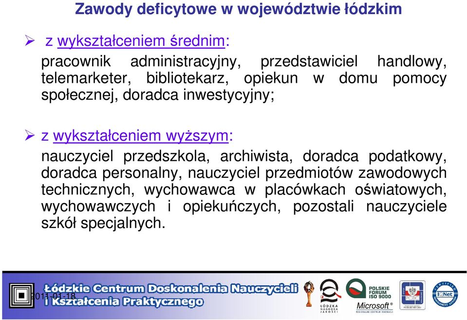 wyŝszym: nauczyciel przedszkola, archiwista, doradca podatkowy, doradca personalny, nauczyciel przedmiotów