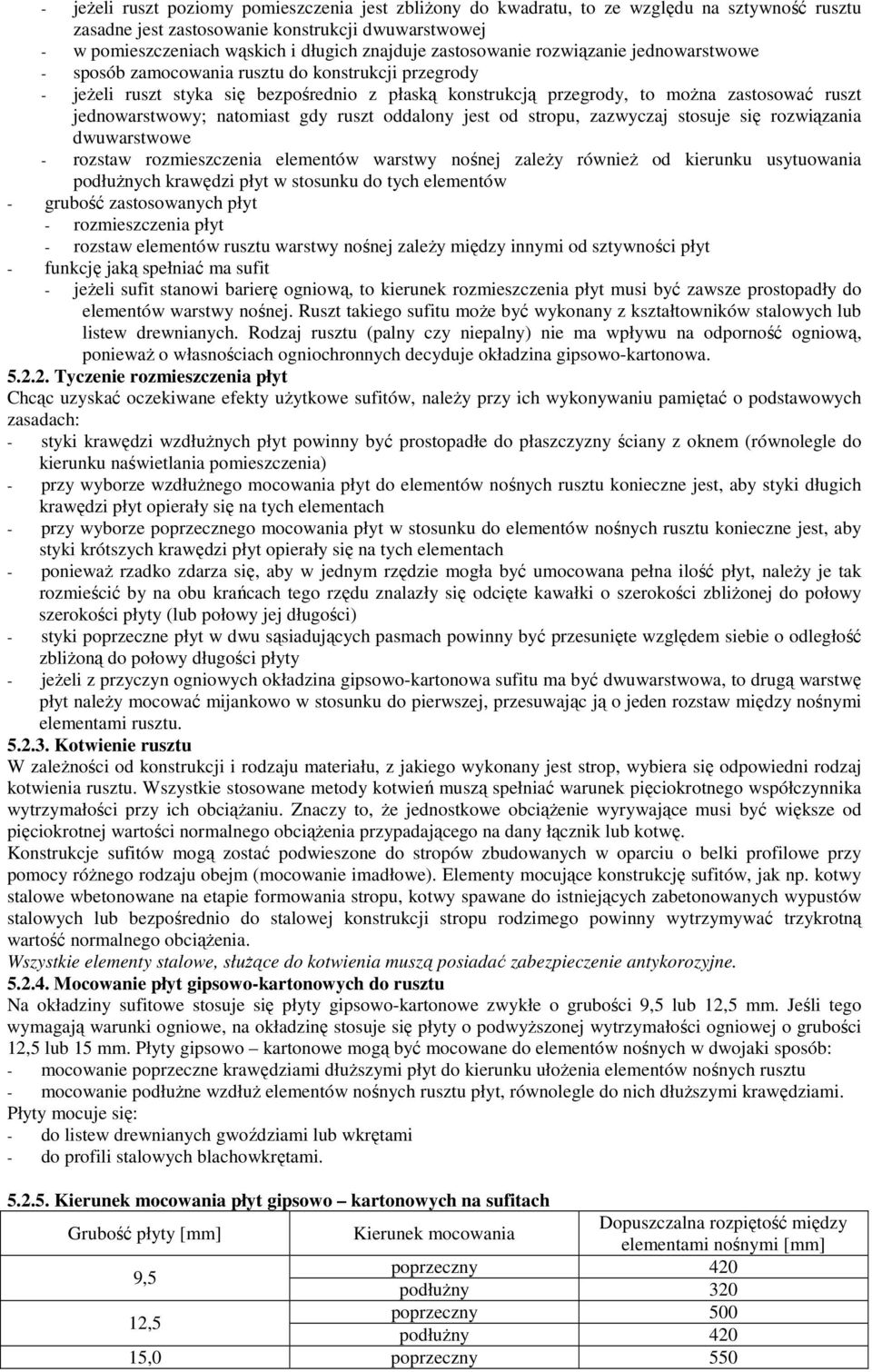 jednowarstwowy; natomiast gdy ruszt oddalony jest od stropu, zazwyczaj stosuje się rozwiązania dwuwarstwowe - rozstaw rozmieszczenia elementów warstwy nośnej zaleŝy równieŝ od kierunku usytuowania