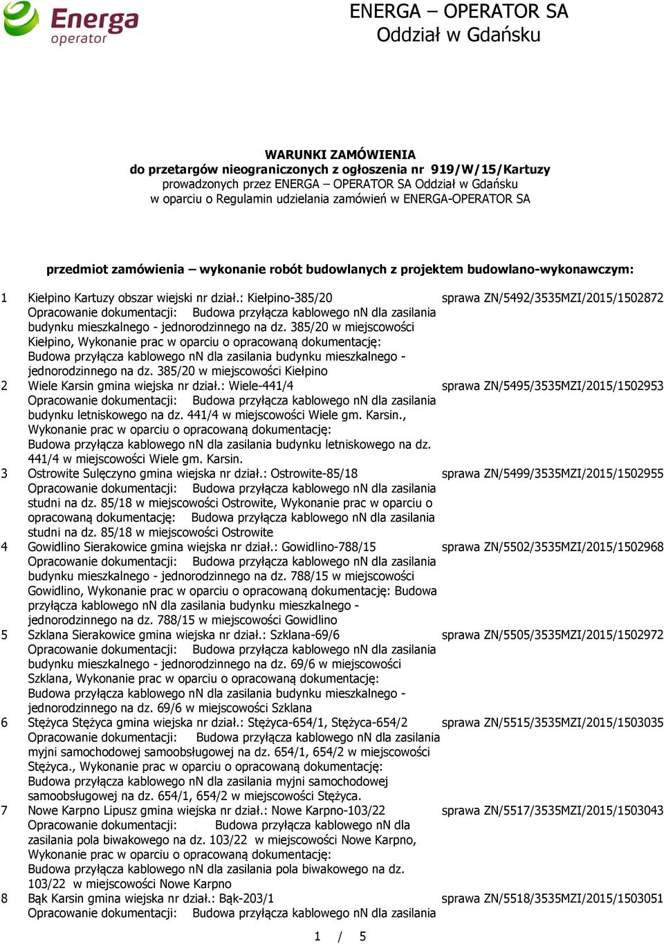 : Kiełpino-385/20 sprawa ZN/5492/3535MZI/2015/1502872 budynku mieszkalnego - jednorodzinnego na dz.
