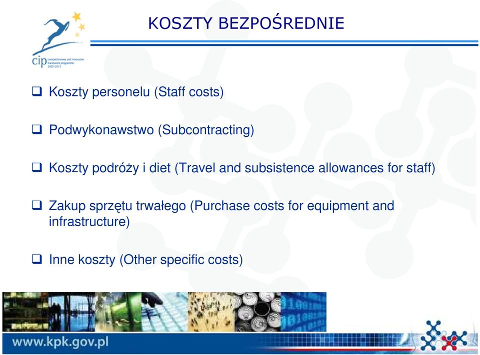 and subsistence allowances for staff) Zakup sprzętu trwałego