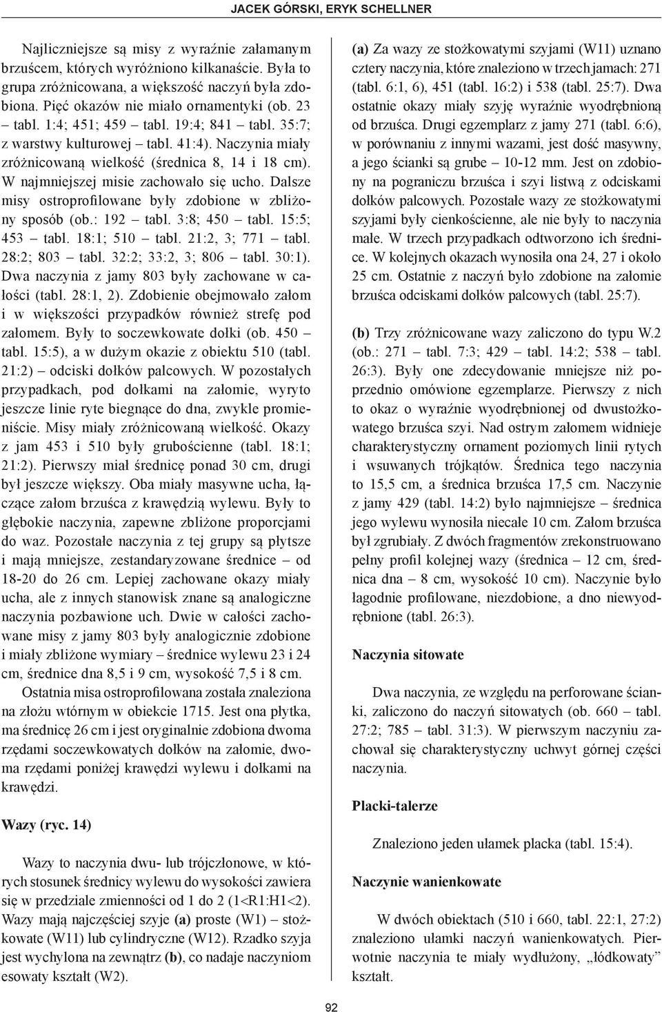 W najmniejszej misie zachowało się ucho. Dalsze misy ostroprofilowane były zdobione w zbliżony sposób (ob.: 192 tabl. 3:8; 450 tabl. 15:5; 453 tabl. 18:1; 510 tabl. 21:2, 3; 771 tabl. 28:2; 803 tabl.