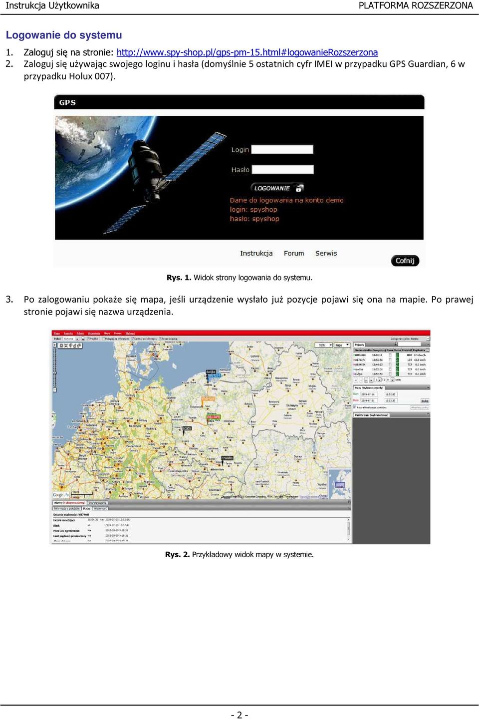 Holux 007). Rys. 1. Widok strony logowania do systemu. 3.