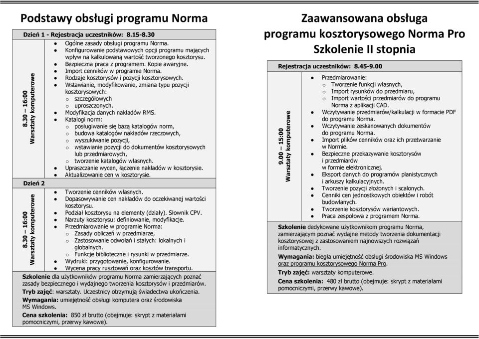 Rodzaje kosztorysów i pozycji kosztorysowych. Wstawianie, modyfikowanie, zmiana typu pozycji kosztorysowych: o szczegółowych o uproszczonych. Modyfikacja danych nakładów RMS.