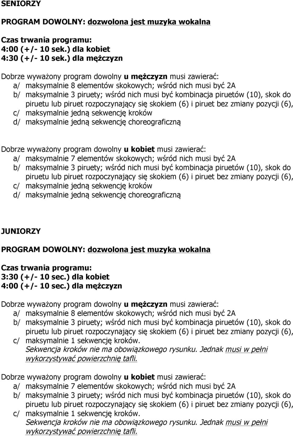 sekwencję choreograficzną Dobrze wyważony program dowolny u kobiet musi zawierać: a/ maksymalnie 7 elementów skokowych; wśród nich musi być 2A c/ maksymalnie jedną sekwencję kroków d/ maksymalnie