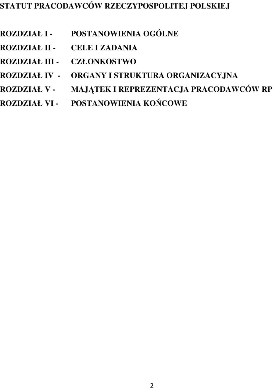 POSTANOWIENIA OGÓLNE CELE I ZADANIA CZŁONKOSTWO ORGANY I STRUKTURA