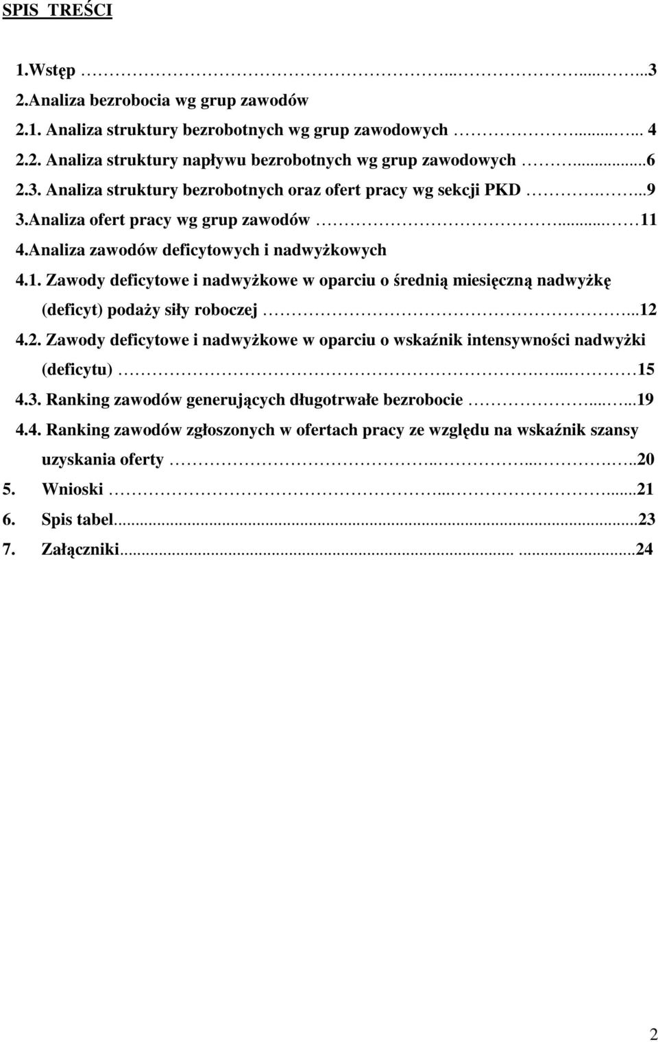 4.Analiza zawodów deficytowych i nadwyżkowych 4.1. Zawody deficytowe i nadwyżkowe w oparciu o średnią miesięczną nadwyżkę (deficyt) podaży siły roboczej...12 