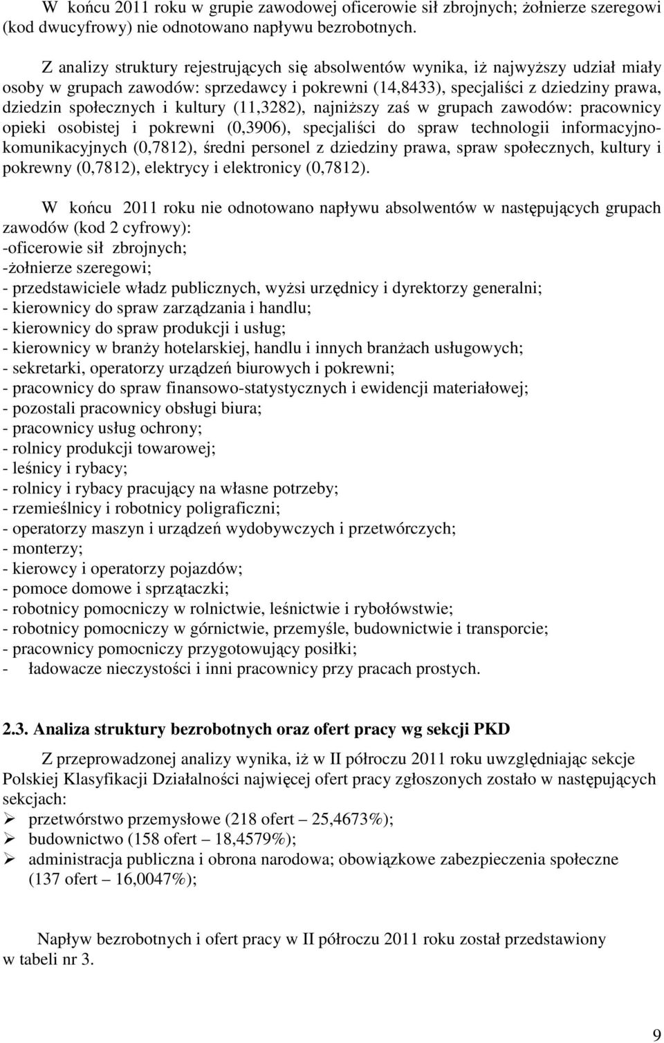 kultury (11,3282), najniższy zaś w grupach zawodów: pracownicy opieki osobistej i pokrewni (0,3906), specjaliści do spraw technologii informacyjnokomunikacyjnych (0,7812), średni personel z dziedziny