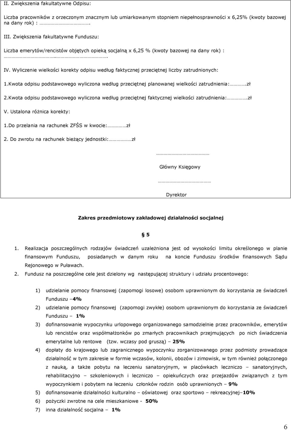 Wyliczenie wielkości korekty odpisu według faktycznej przeciętnej liczby zatrudnionych: 1.Kwota odpisu podstawowego wyliczona według przeciętnej planowanej wielkości zatrudnienia:.zł 2.