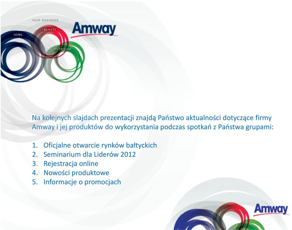 grupami: 1. Oficjalne otwarcie rynków bałtyckich 2.