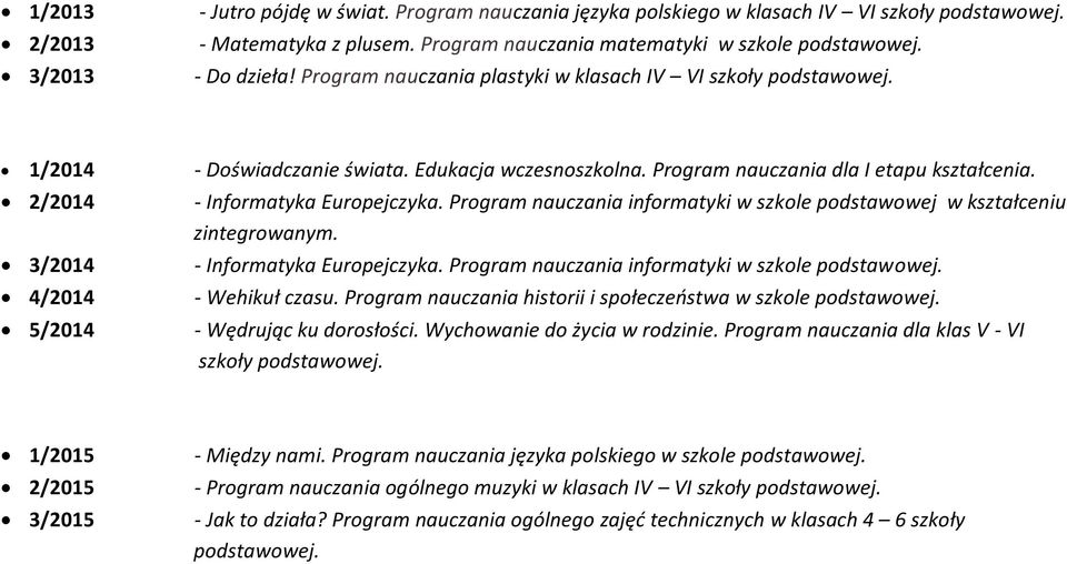 2/2014 3/2014 4/2014 5/2014 - Informatyka Europejczyka. Program nauczania informatyki w szkole podstawowej w kształceniu zintegrowanym. - Informatyka Europejczyka. Program nauczania informatyki w szkole - Wehikuł czasu.