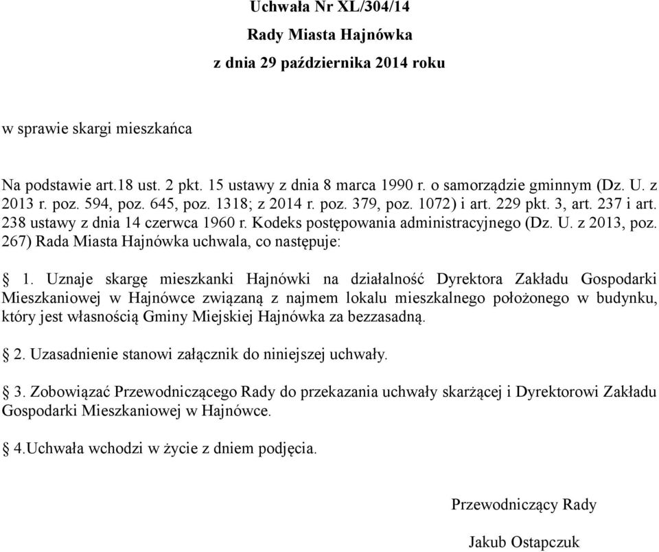 z 2013, poz. 267) Rada Miasta Hajnówka uchwala, co następuje: 1.