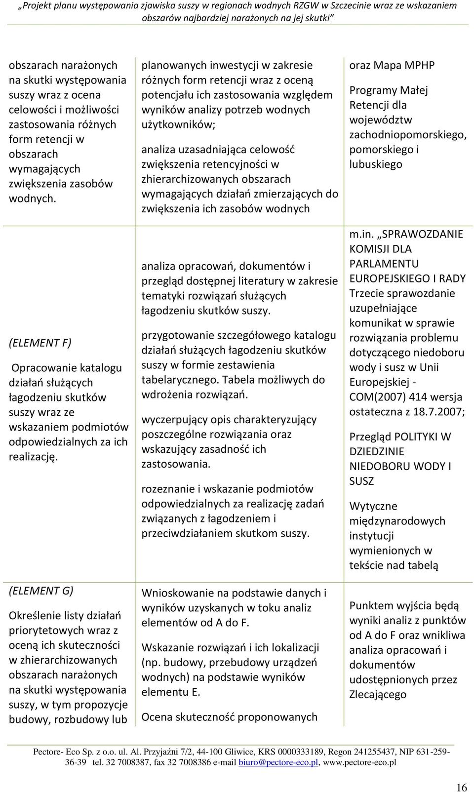 (ELEMENT G) Określenie listy działao priorytetowych wraz z oceną ich skuteczności w zhierarchizowanych obszarach narażonych na skutki występowania suszy, w tym propozycje budowy, rozbudowy lub