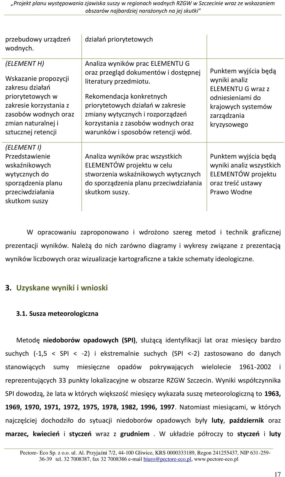 do sporządzenia planu przeciwdziałania skutkom suszy działao priorytetowych Analiza wyników prac ELEMENTU G oraz przegląd dokumentów i dostępnej literatury przedmiotu.