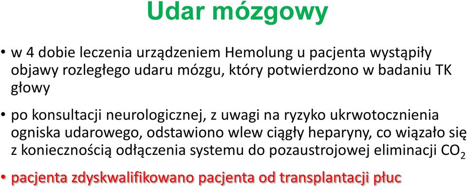 ukrwotocznienia ogniska udarowego, odstawiono wlew ciągły heparyny, co wiązało się z koniecznością