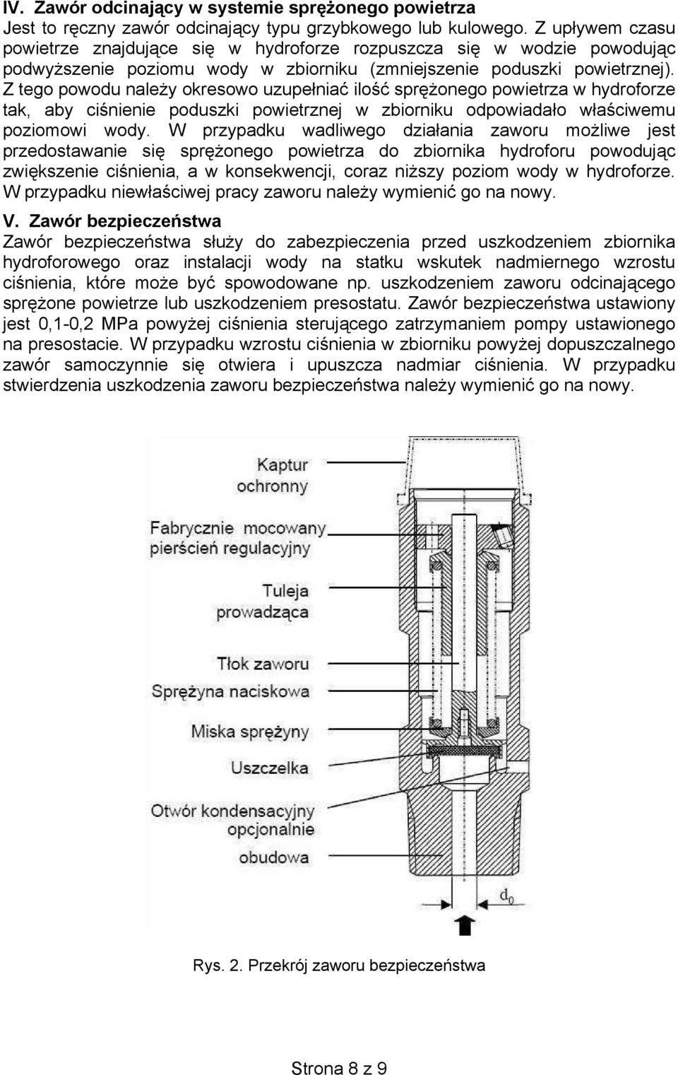 Z tego powodu naley okresowo uzupenia ilo spronego powietrza w hydroforze tak, aby cinienie poduszki powietrznej w zbiorniku odpowiadao waciwemu poziomowi wody.