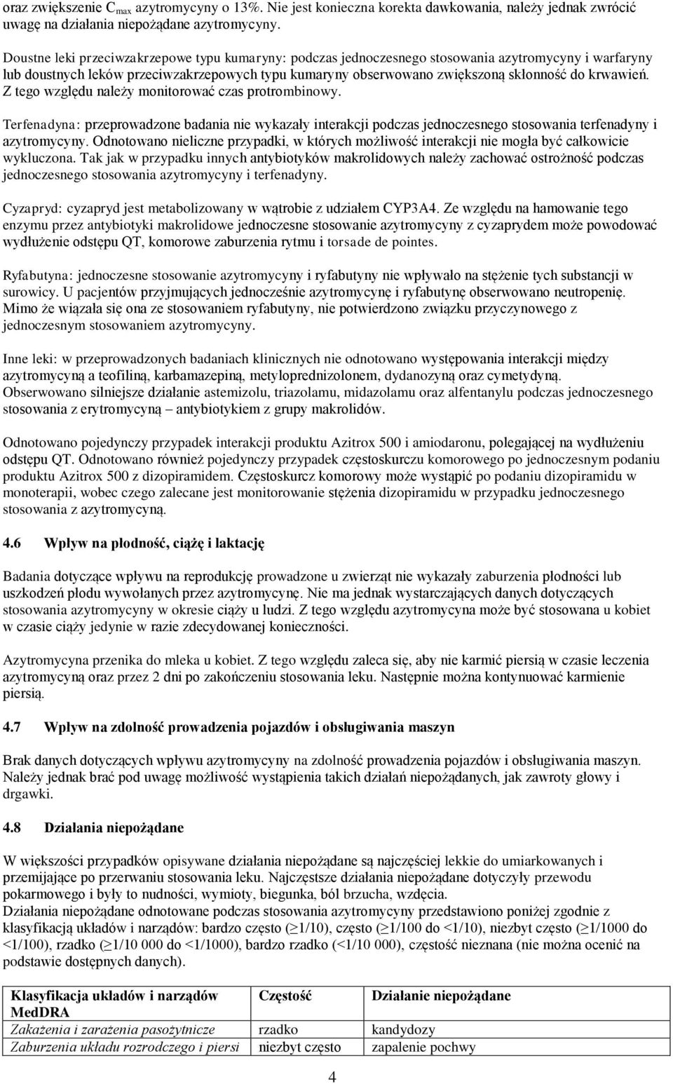 krwawień. Z tego względu należy monitorować czas protrombinowy. Terfenadyna: przeprowadzone badania nie wykazały interakcji podczas jednoczesnego stosowania terfenadyny i azytromycyny.