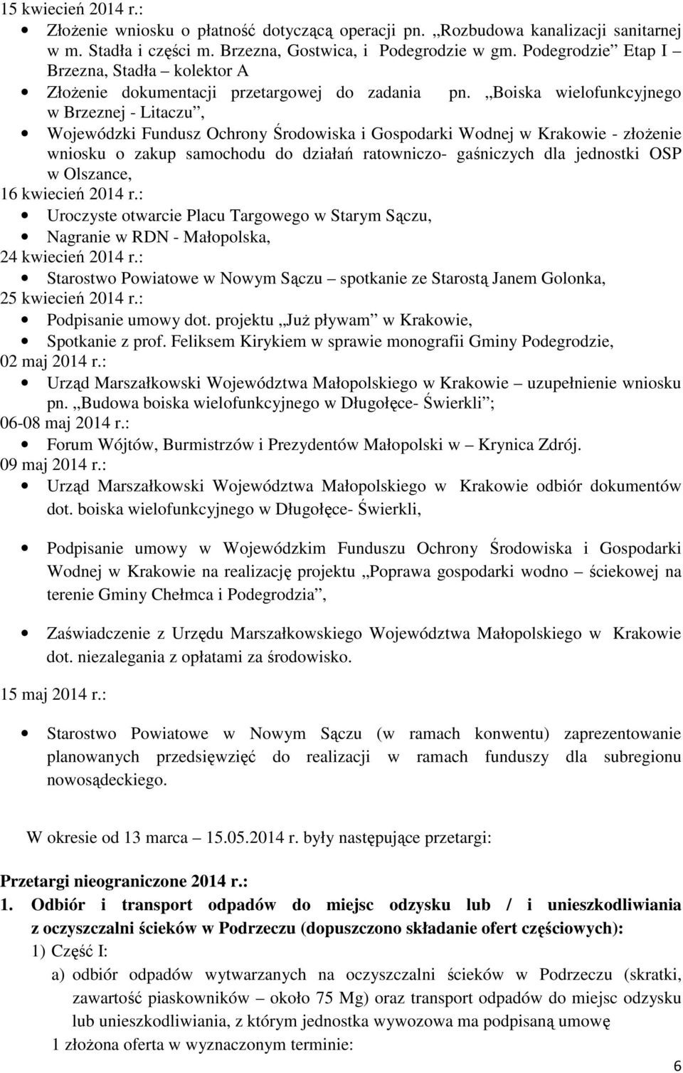 Boiska wielofunkcyjnego w Brzeznej - Litaczu, Wojewódzki Fundusz Ochrony Środowiska i Gospodarki Wodnej w Krakowie - złożenie wniosku o zakup samochodu do działań ratowniczo- gaśniczych dla jednostki