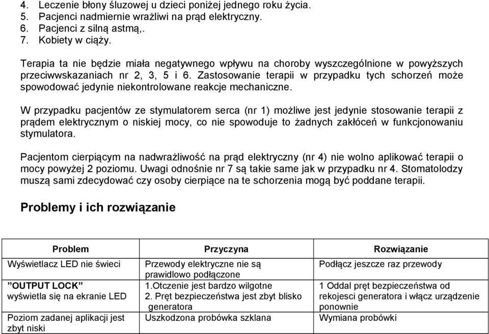 Zastosowanie terapii w przypadku tych schorzeń może spowodować jedynie niekontrolowane reakcje mechaniczne.