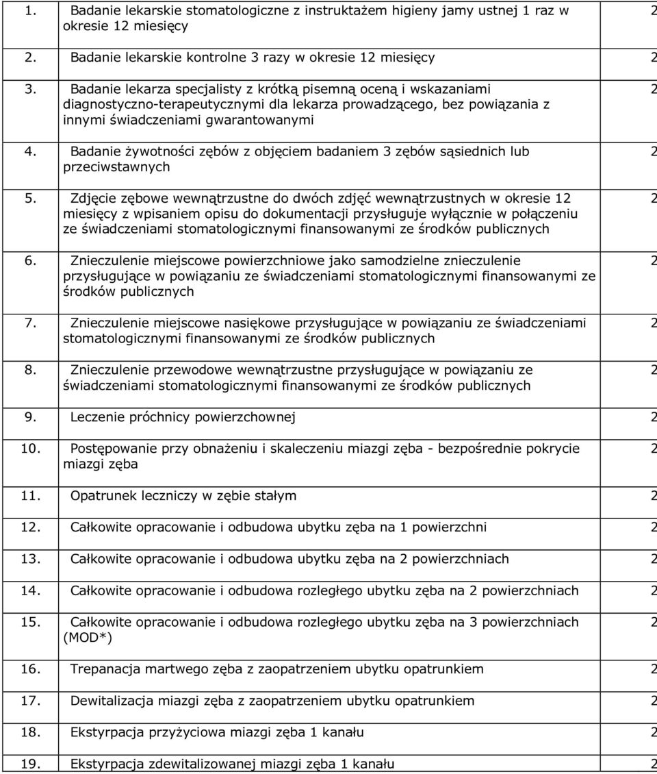 Badanie żywotności zębów z objęciem badaniem 3 zębów sąsiednich lub przeciwstawnych 5.