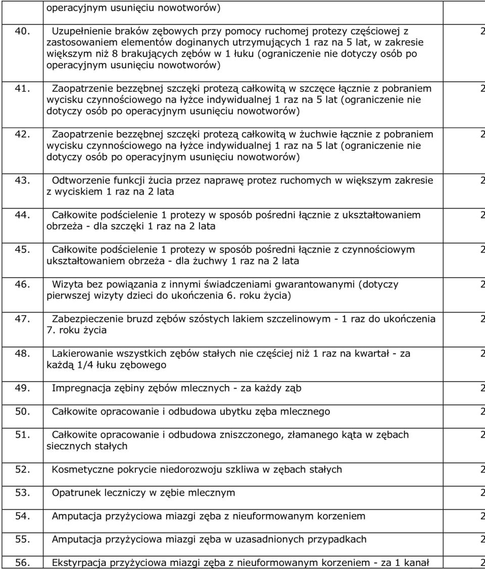 (ograniczenie nie dotyczy osób po operacyjnym usunięciu nowotworów) 41.