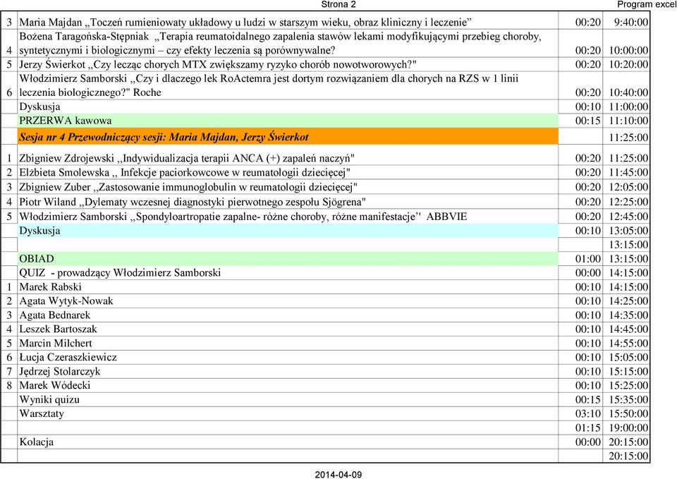 " 00:20 10:20:00 6 Włodzimierz Samborski,,Czy i dlaczego lek RoActemra jest dortym rozwiązaniem dla chorych na RZS w 1 linii leczenia biologicznego?