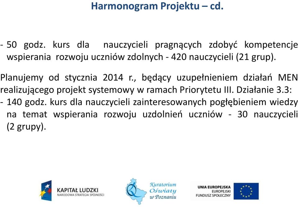 (21 grup). Planujemy od stycznia 2014 r.