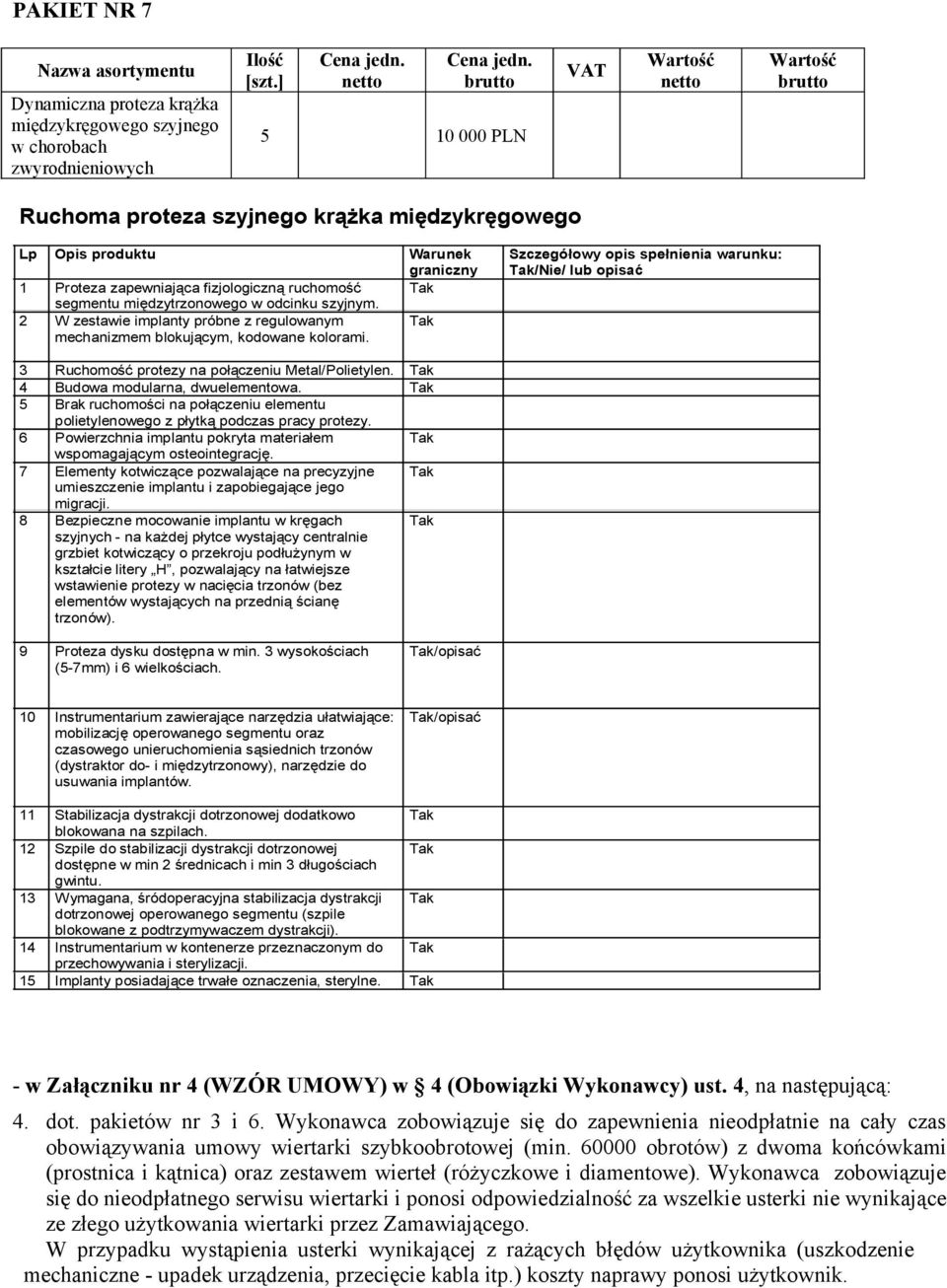 2 W zestawie implanty próbne z regulowanym mechanizmem blokującym, kodowane kolorami. : /Nie/ lub opisać 3 Ruchomość protezy na połączeniu Metal/Polietylen. 4 Budowa modularna, dwuelementowa.