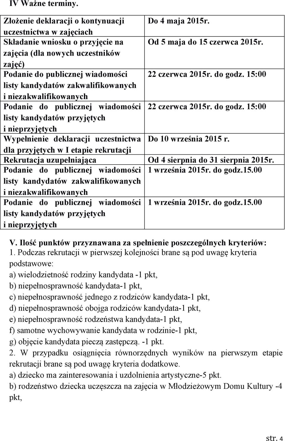 15:00 listy kandydatów zakwalifikowanych i niezakwalifikowanych Podanie do publicznej wiadomości 22 czerwca 2015r. do godz.