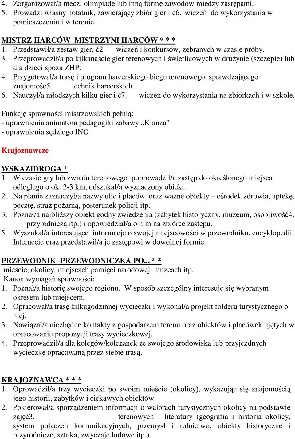 Przeprowadził/a po kilkanaście gier terenowych i świetlicowych w druŝynie (szczepie) lub dla dzieci spoza ZHP. 4.